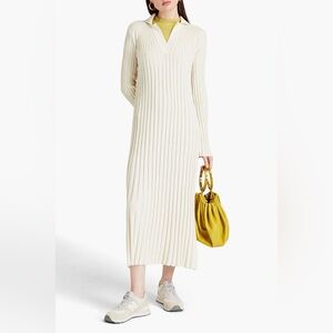 Loulou Studio Kale Silk/Cotton Ribbed Polo Neck Midi Dress Ivory XS (runs big!)